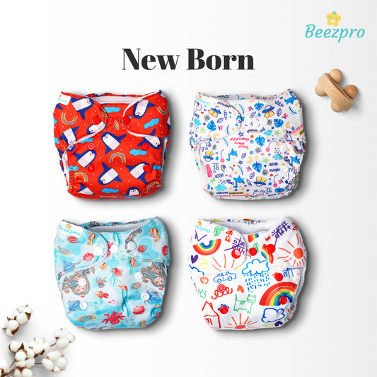 (Pack of 4) New Born Reusuable Cloth Diaper (Mixed Colors Only)