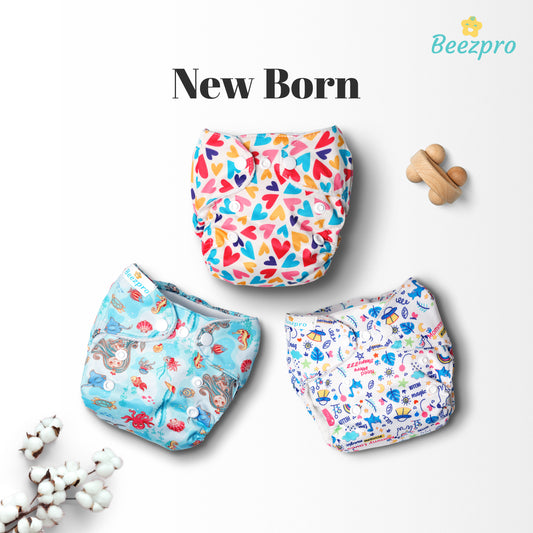 (Pack of 3) New Born Reusuable Cloth Diaper (Mixed Colors Only)