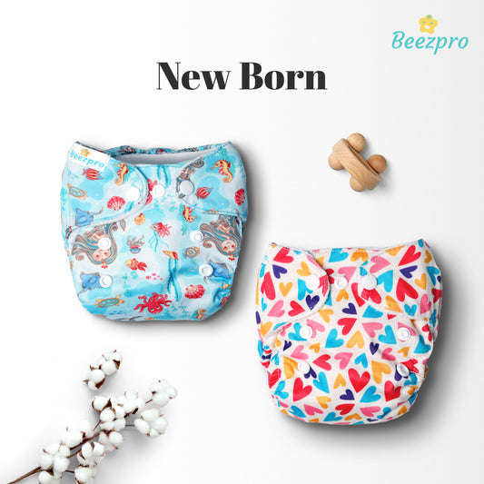 (Pack of 2) New Born Reusuable Cloth Diaper (Mixed Colors Only)