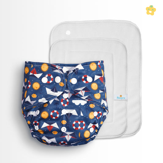 (Pack of 4) Reusuable cloth diapers + Extra 4 inserts (Mixed Colours Only)