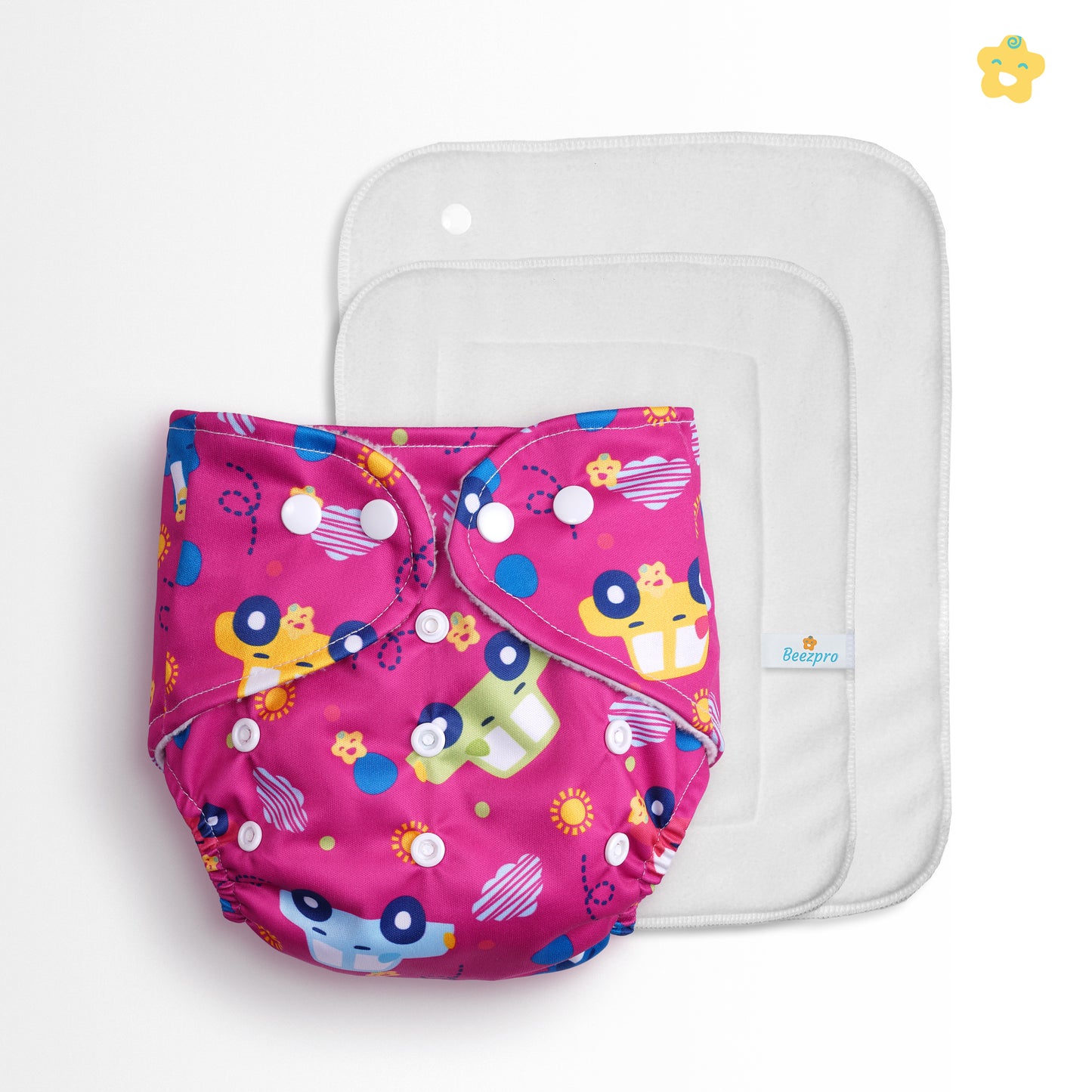 (Pack of 7) Reusuable cloth diapers + Extra 7 inserts (Mixed colors only)