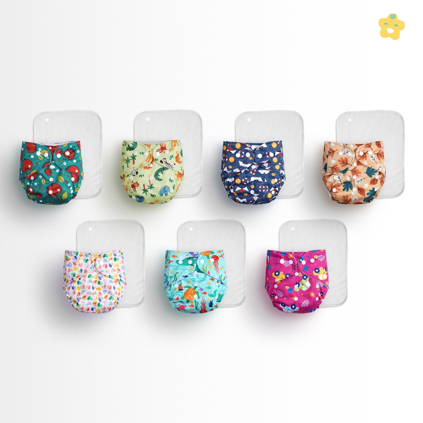 (Pack of 6) Reusuable cloth diapers + Extra 6 inserts (Mixed Colours Only)