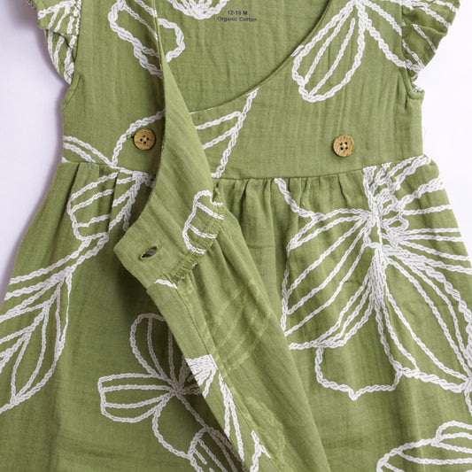 Organic Cotton Muslin Frock – Green Garden Whispers