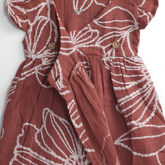 Organic Cotton Muslin Frock – Maroon Blossom Whispers