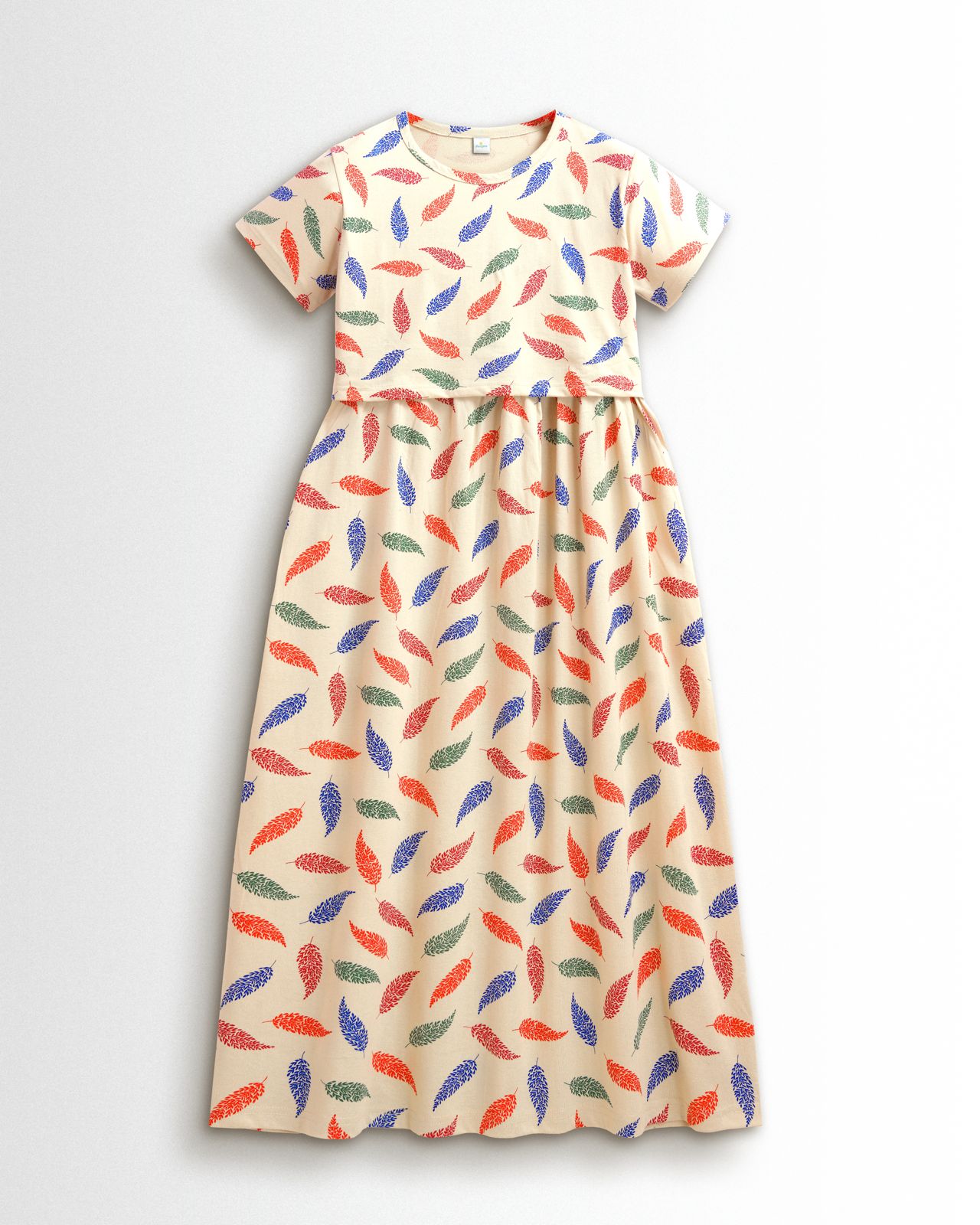 Cream Feather Zipless Maternity & Feeding Dress | Soft Cotton Nursing Wear