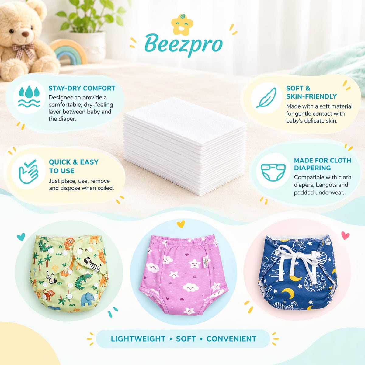 Beezpro Disposable Stay-Dry Diaper Liners