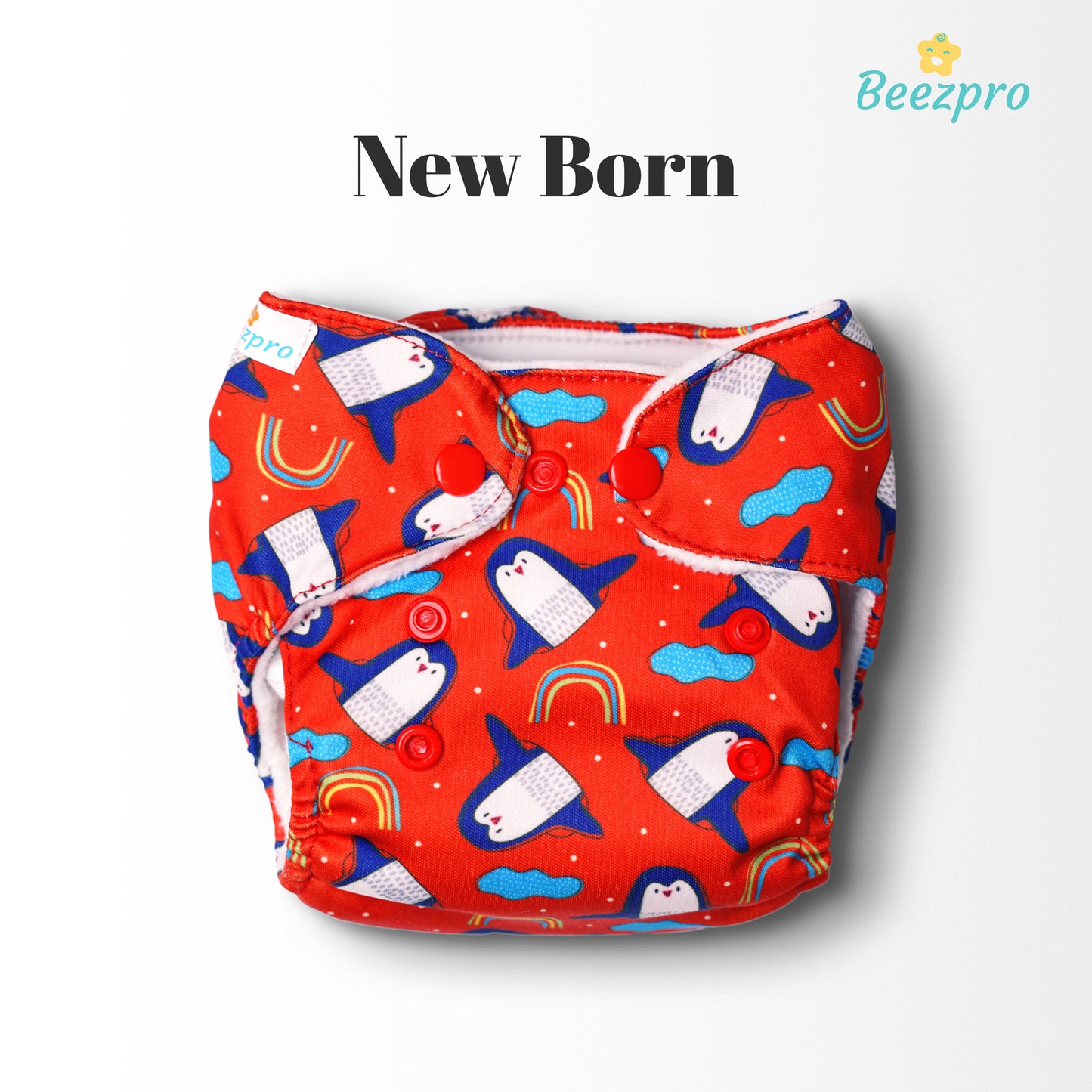 New Born Reusuable Cloth Diaper(Red Penguins)