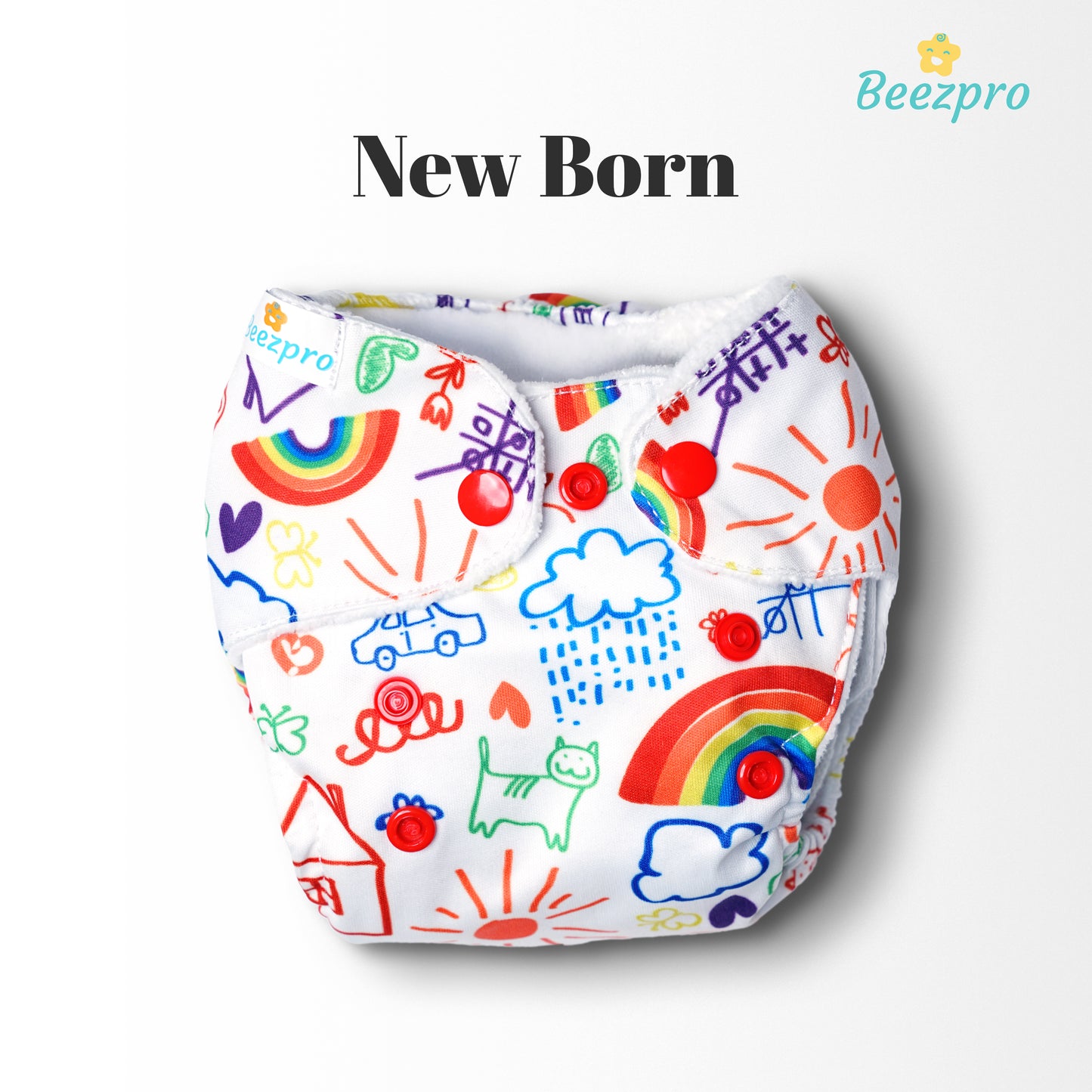 New Born Reusuable Cloth Diaper(Rainbow white)