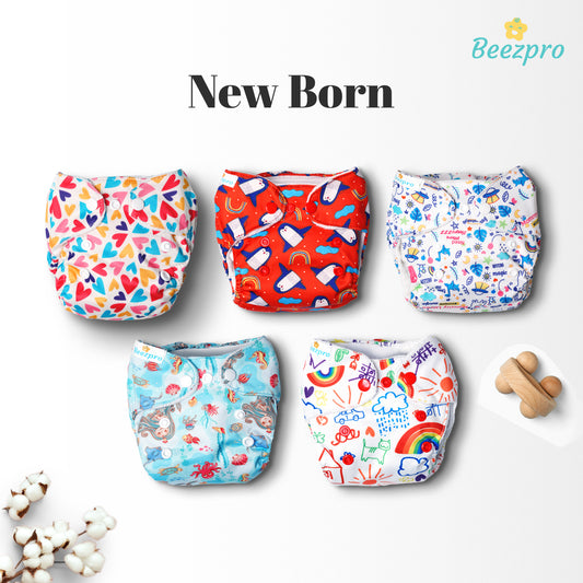 (Pack of 5) New Born Reusuable Cloth Diaper (Mixed Colors Only)