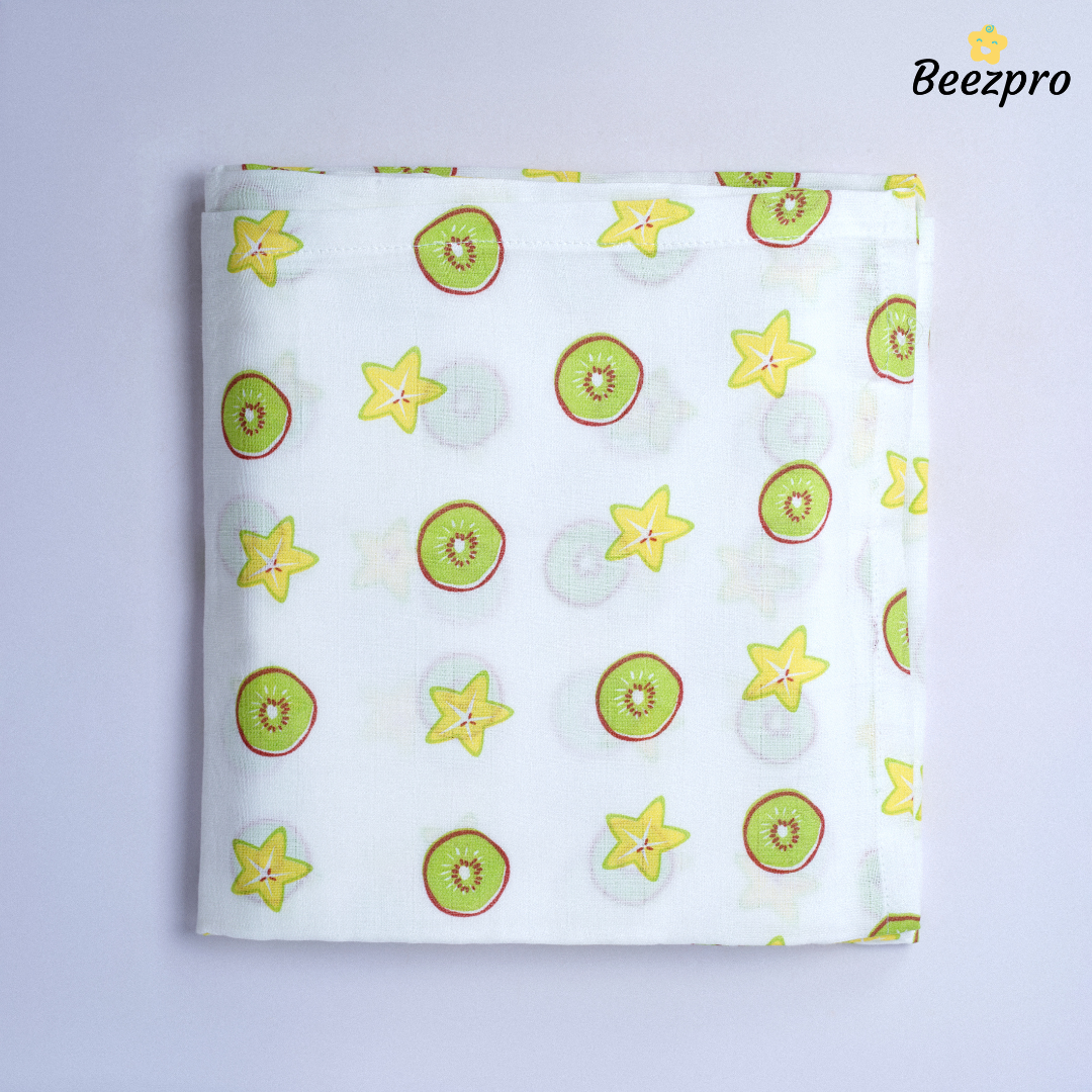 Organic Cotton Muslin Swaddle Kiwi Star Delight