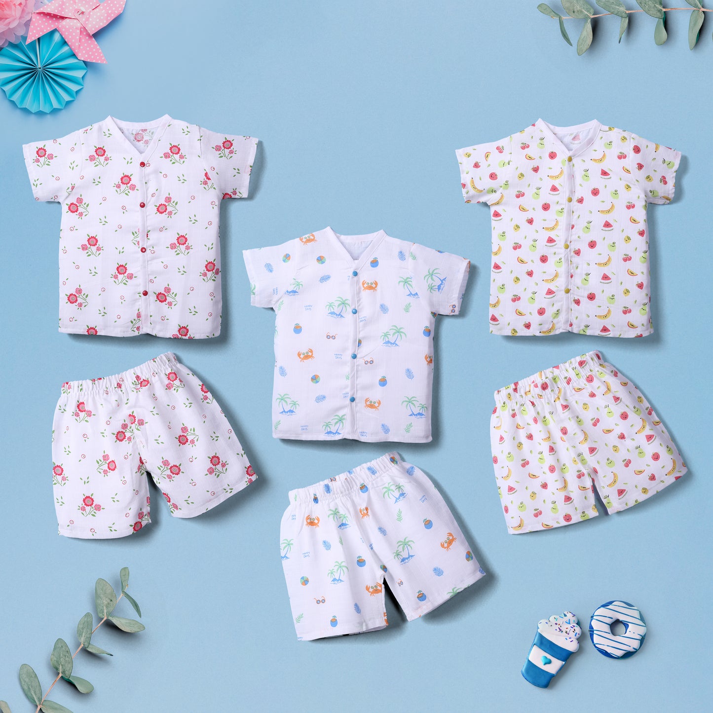 Pack of 3 Organic Cotton Unisex Co-Ord sets (Mixed colours Only)