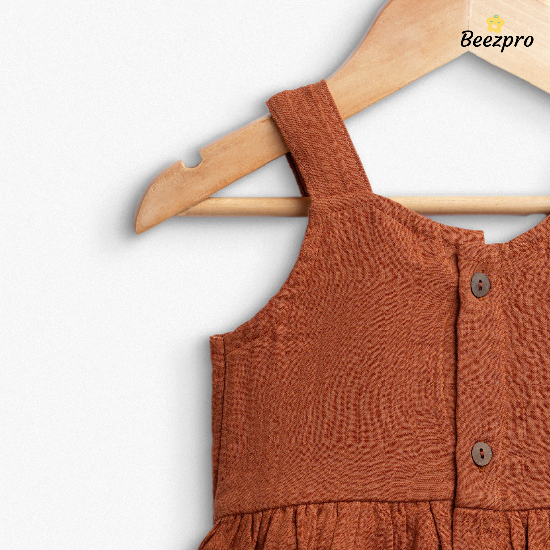 Organic Cotton Muslin Frock Warm Cocoa