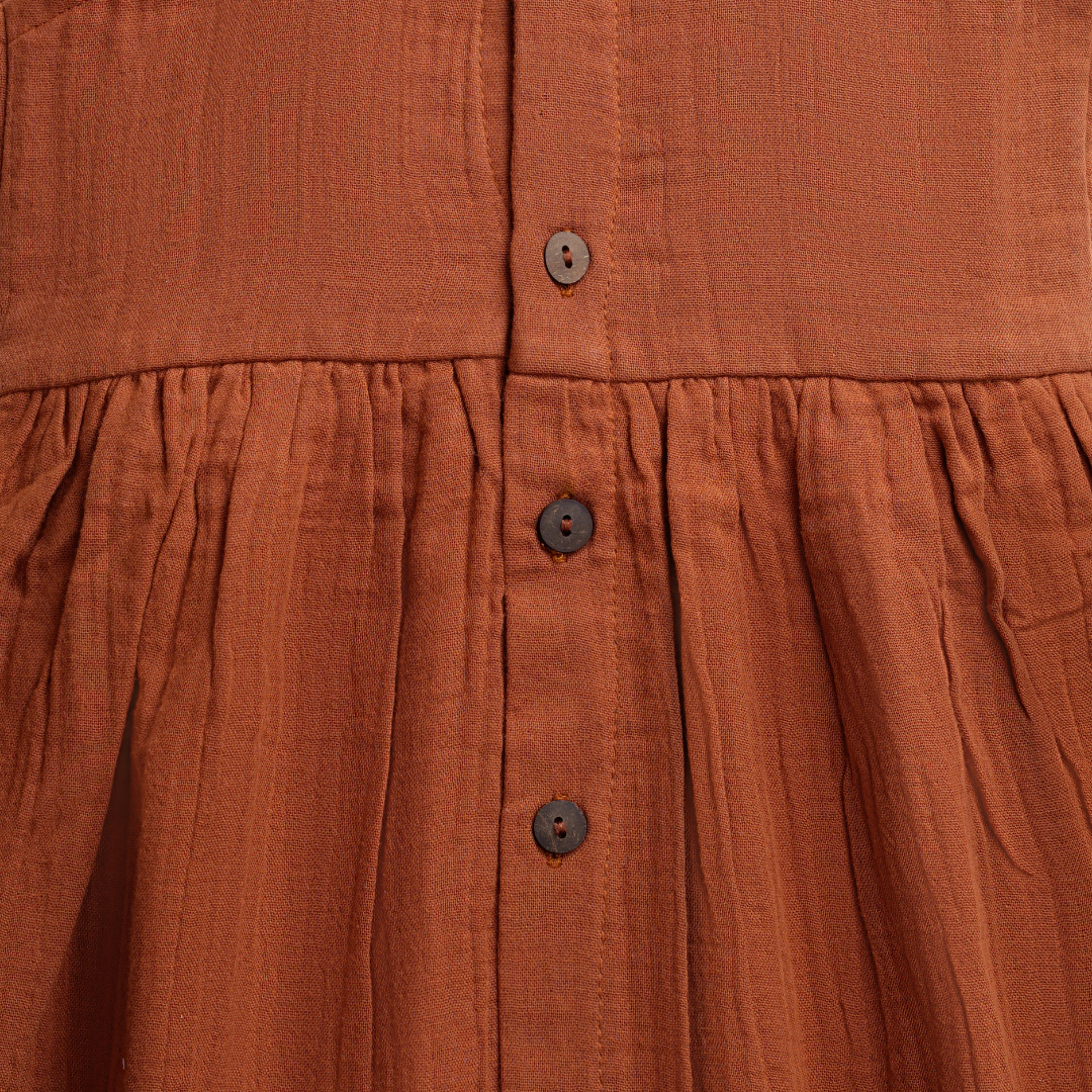 Organic Cotton Muslin Frock Warm Cocoa