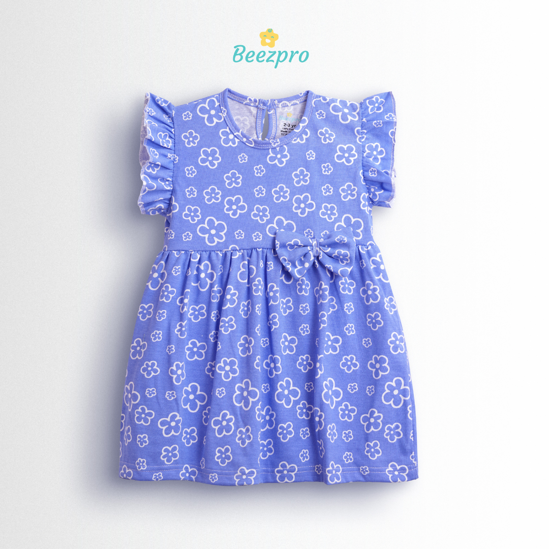 Pure Cotton Frock - Blue Floral