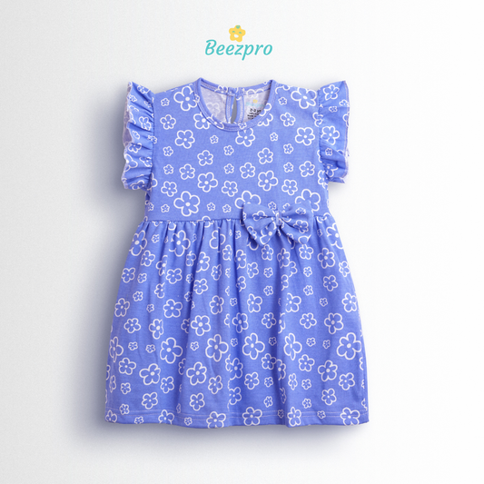 Pure Cotton Frock - Blue Floral