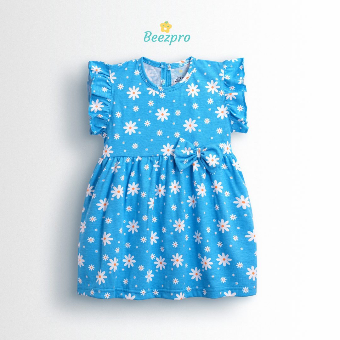 Pure Cotton Frock -Sky Daisy
