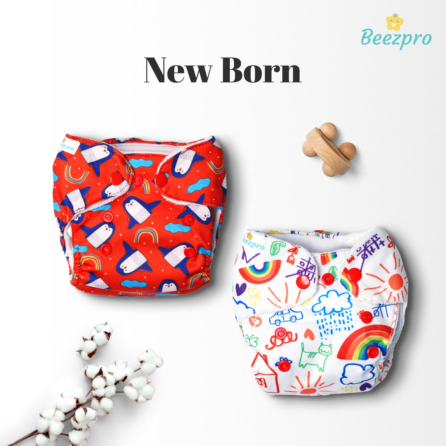 (Pack of 2) New Born Reusuable Cloth Diaper (Mixed Colors Only)