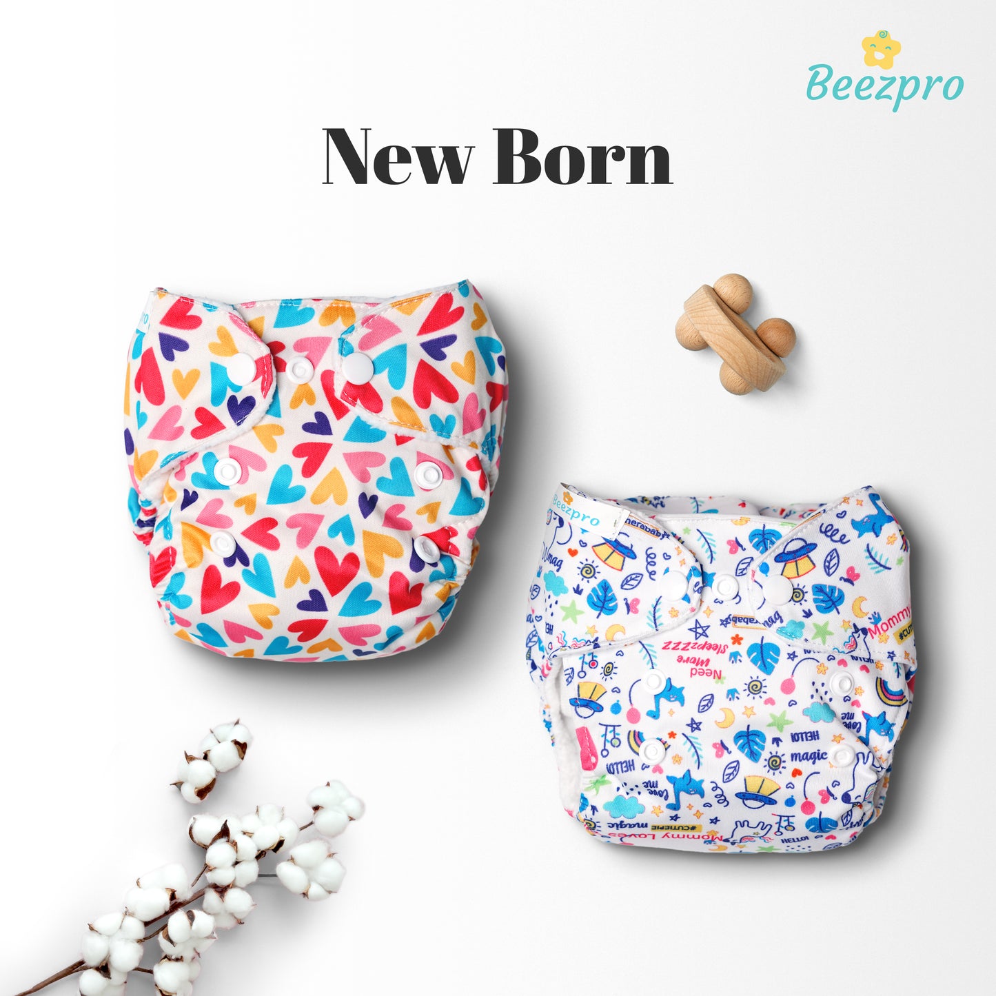 (Pack of 2) New Born Reusuable Cloth Diaper (Mixed Colors Only)