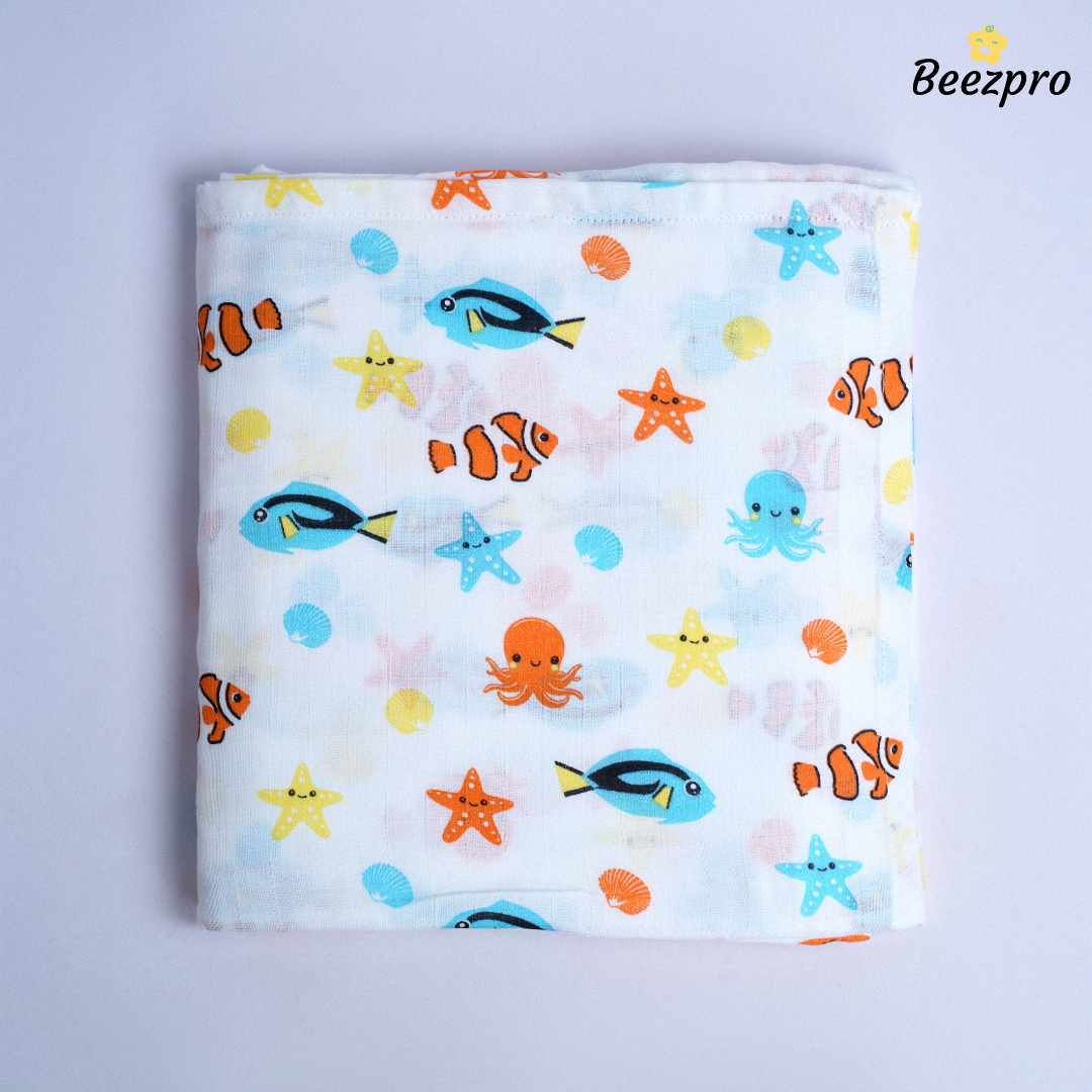 Organic Cotton Muslin Swaddle Ocean Adventure