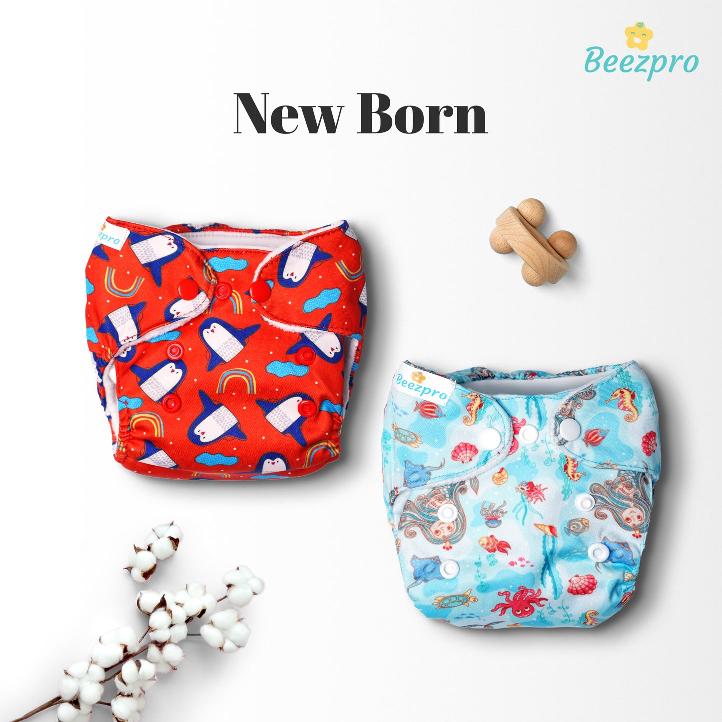 (Pack of 2) New Born Reusuable Cloth Diaper (Mixed Colors Only)