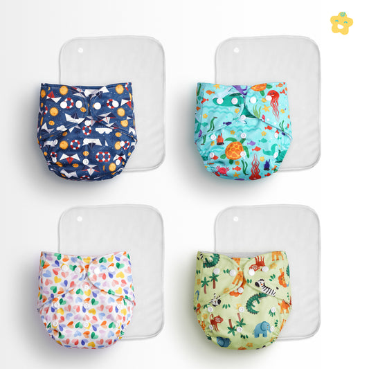 (Pack of 4) Reusuable cloth diapers (Mixed Colours Only)