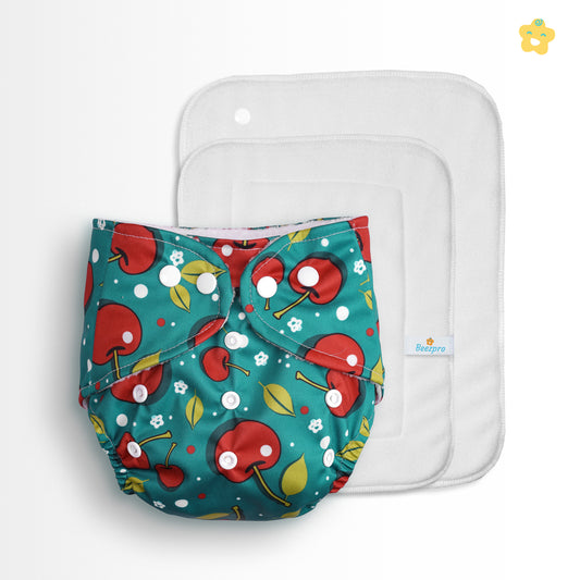 Safe Bottoms Reusuable Cloth Diaper + Extra 1 Insert (Cherry Meadow Delight)