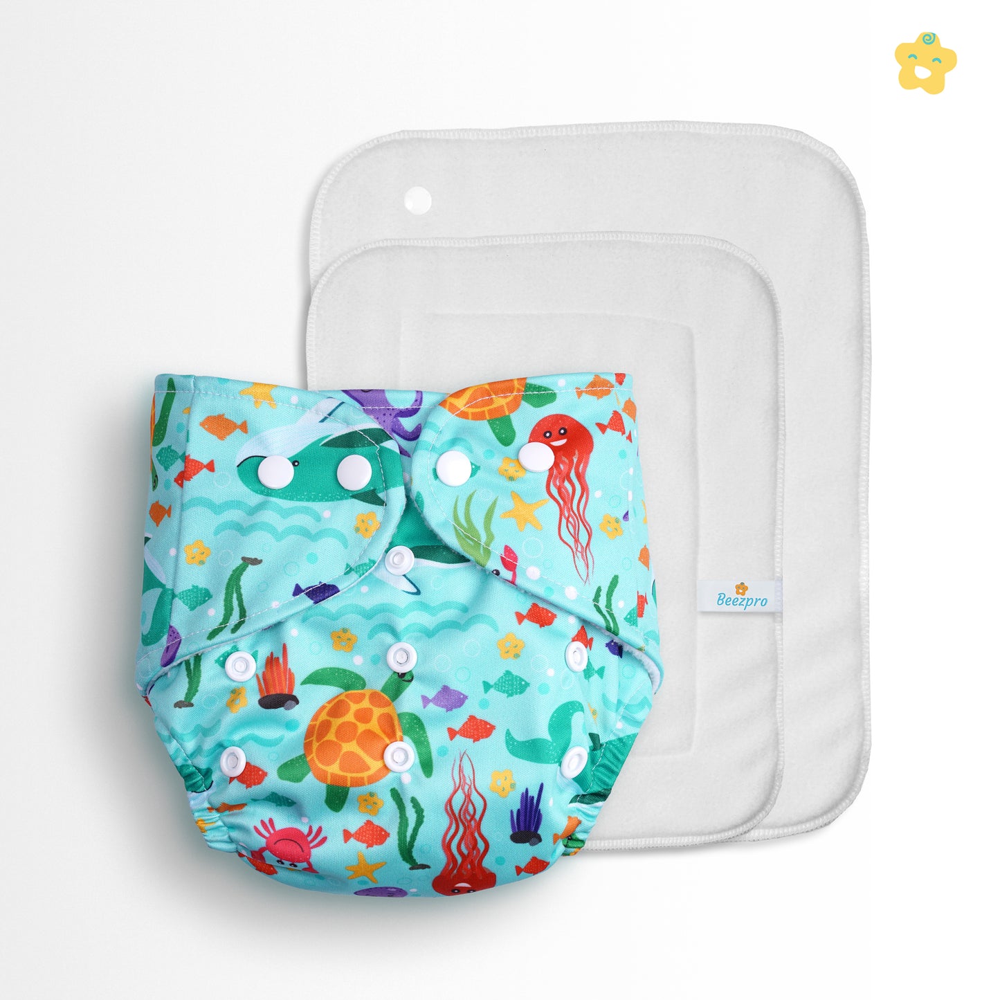 Safe Bottoms Reusuable Cloth Diaper + Extra 1 Insert (Ocean)