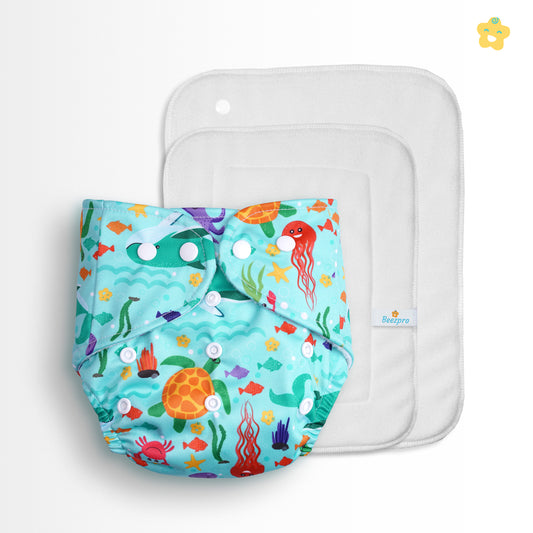 Safe Bottoms Reusuable Cloth Diaper + Extra 1 Insert (Ocean)