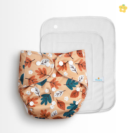 Safe Bottoms Reusuable Cloth Diaper + Extra 1 Insert (Autumn Leaf Bliss)