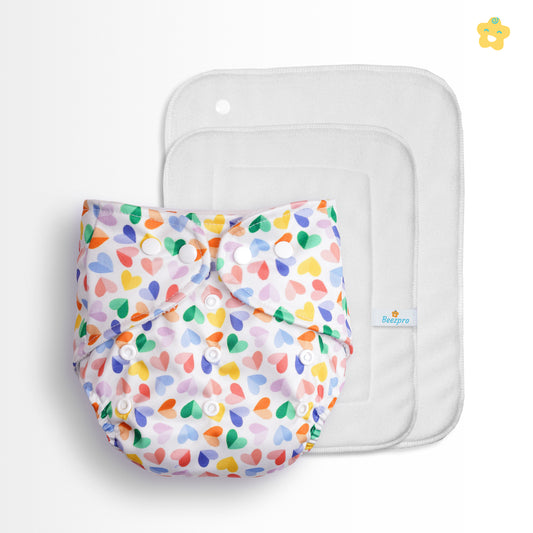 (Pack of 5) Reusuable cloth diapers + Extra 5 inserts (Mixed Colours Only)