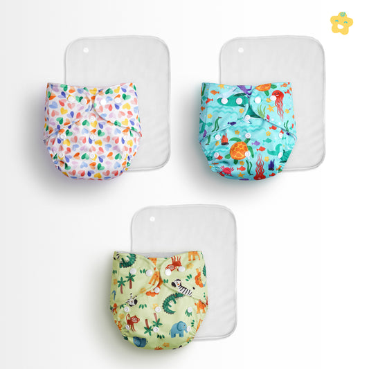 (Pack of 3) Reusuable cloth diapers (Mixed Colors Only)