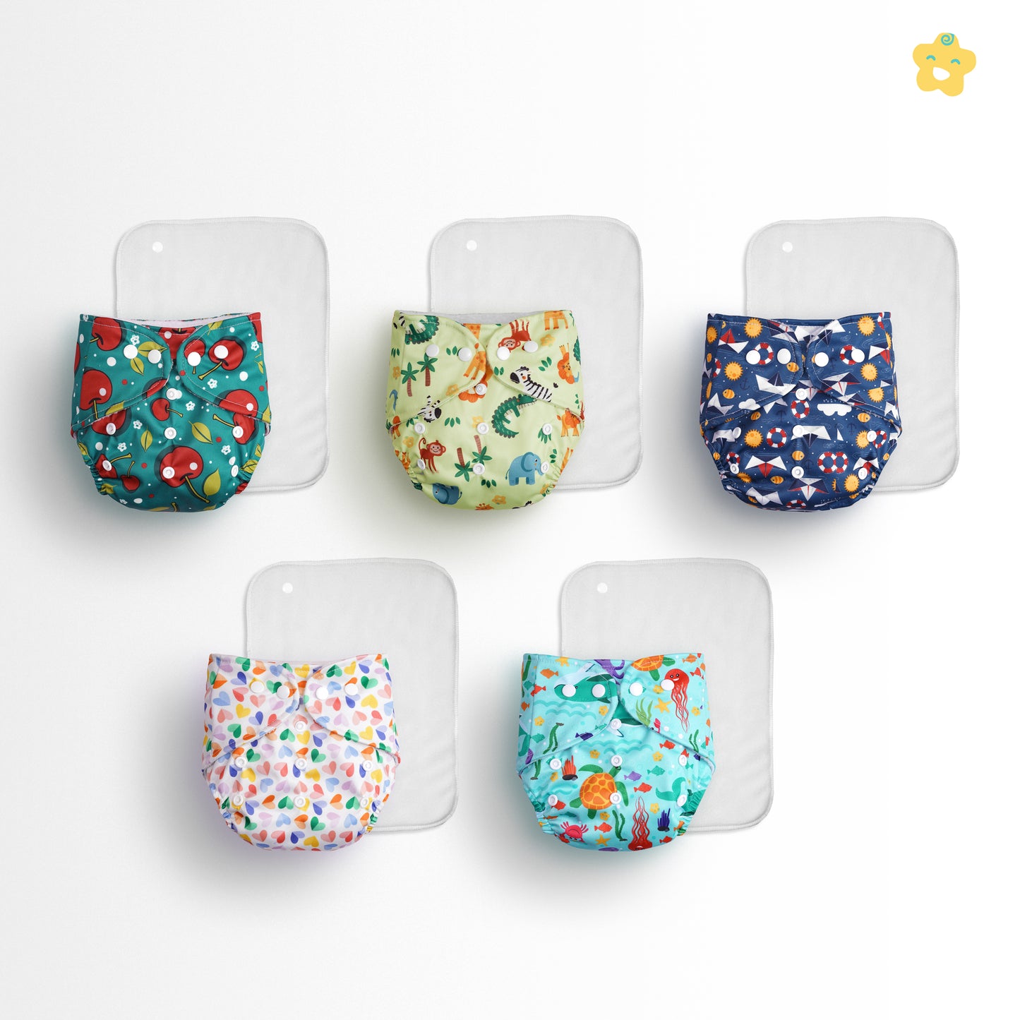 (Pack of 5) Reusuable cloth diapers (Mixed Colours Only)