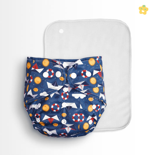 Safe Bottoms Reusuable Cloth Diaper (Navy Boat & Sea)