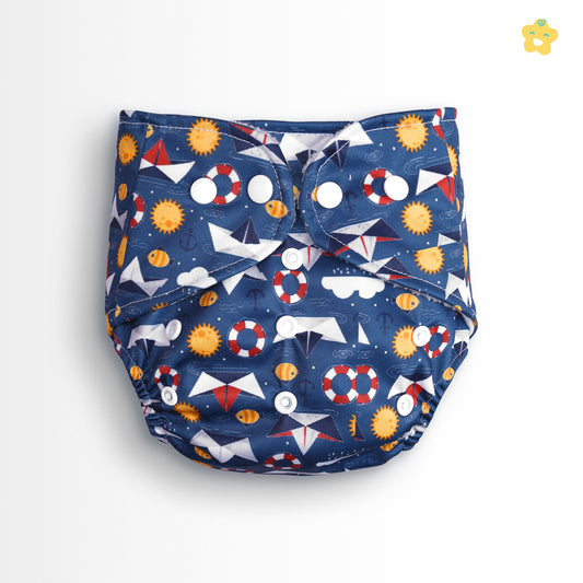 Safe Bottoms Reusuable Cloth Diaper (Navy Boat & Sea)
