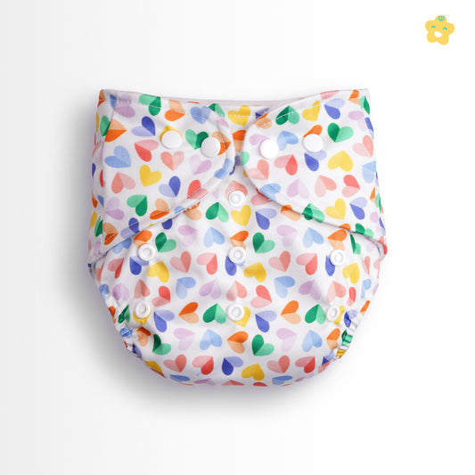 Safe Bottoms Reusuable Cloth Diaper + Extra 1 Insert (Hearts)