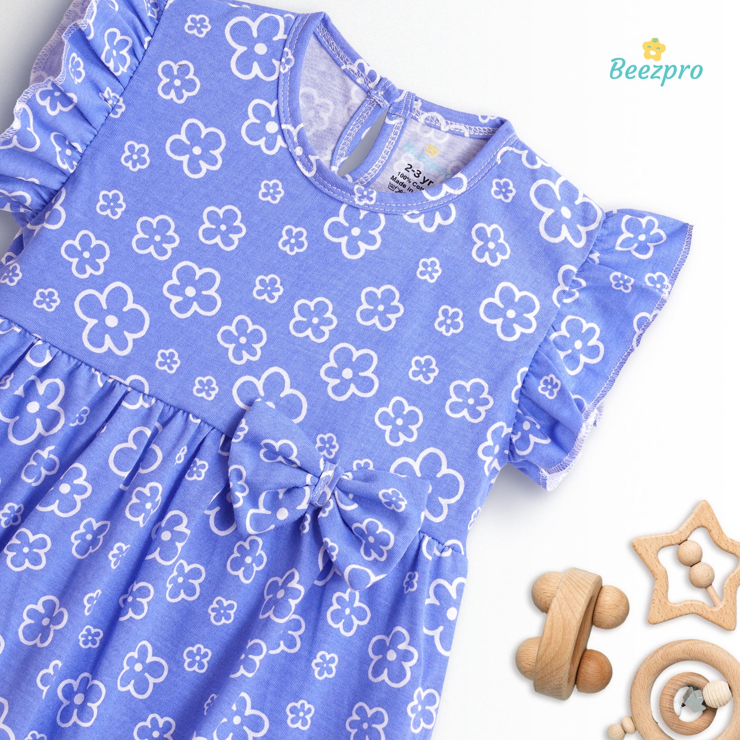 Pure Cotton Frock - Blue Floral