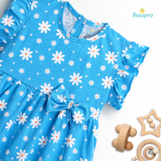 Pure Cotton Frock -Sky Daisy
