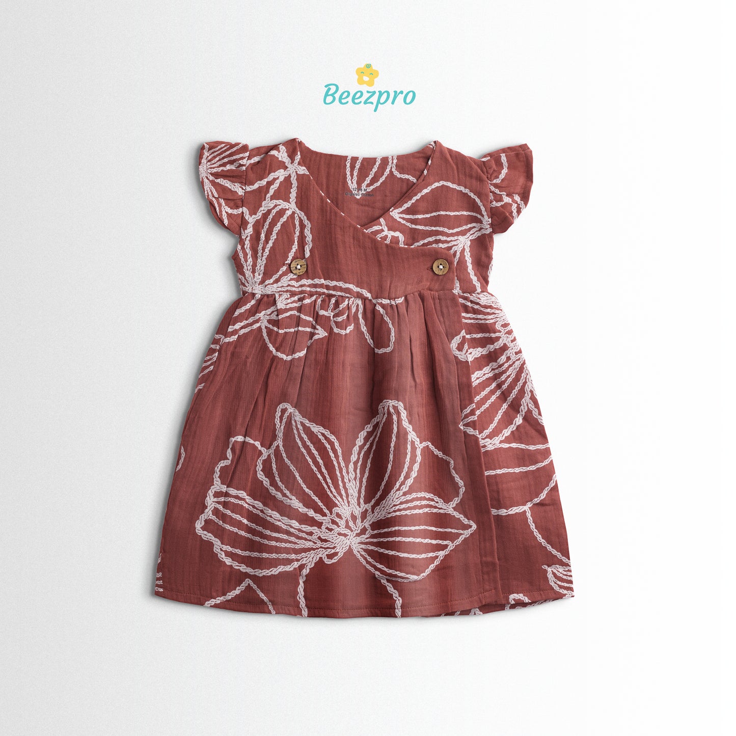 Organic Cotton Muslin Frock – Maroon Blossom Whispers