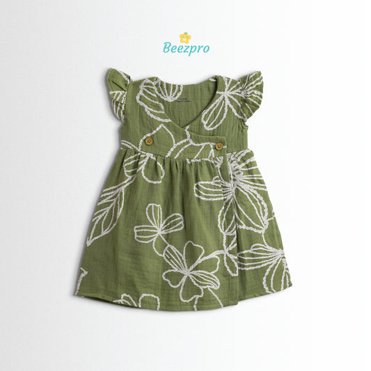 Organic Cotton Muslin Frock – Green Garden Whispers
