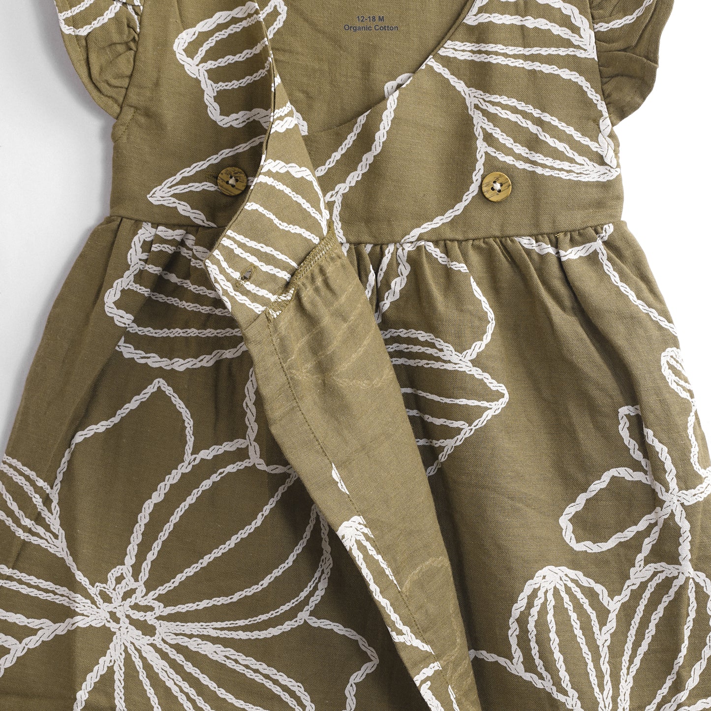 Organic Cotton Muslin Frock – Olive Green Blooms