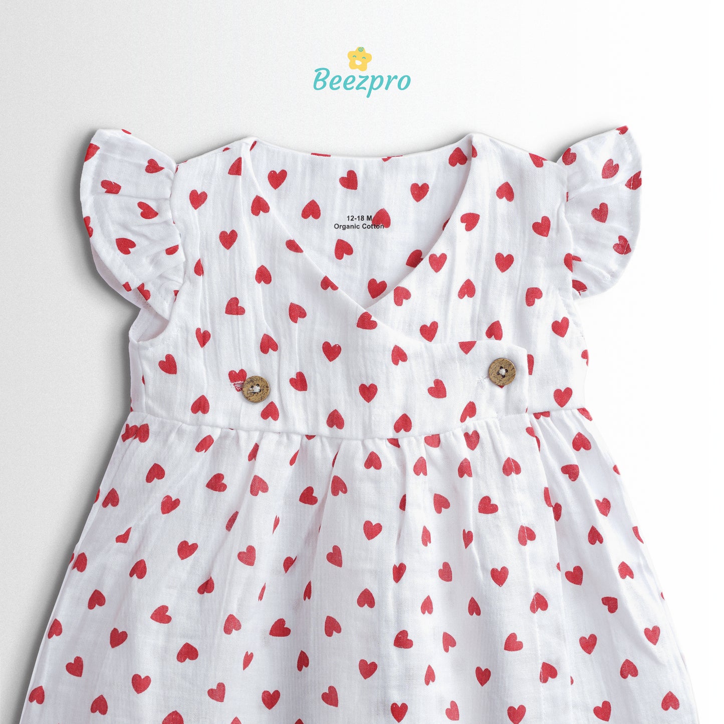 Organic Cotton Muslin Frock – Red Hearts