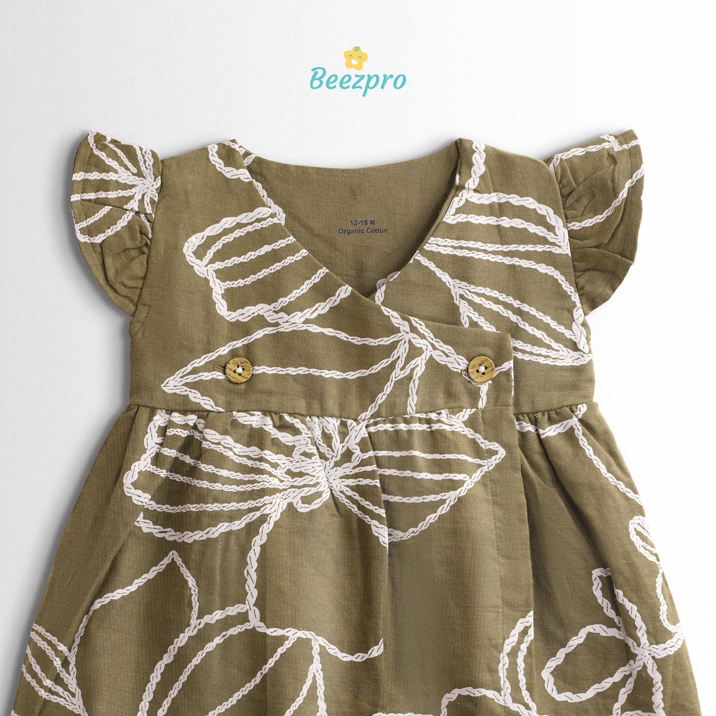 Organic Cotton Muslin Frock – Olive Green Blooms