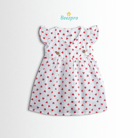 Organic Cotton Muslin Frock – Red Hearts