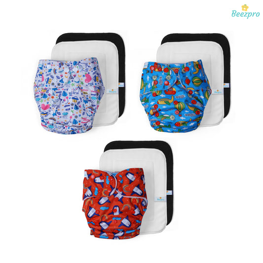 (Pack of 3) Reusuable cloth diapers (Mixed Colors Only)