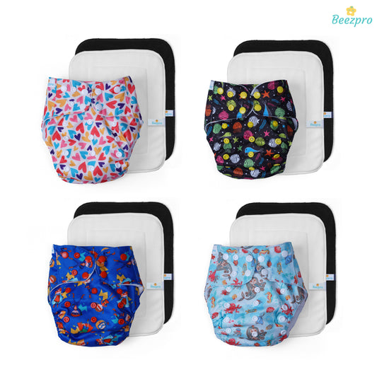 (Pack of 4) Reusuable cloth diapers (Mixed Colours Only)