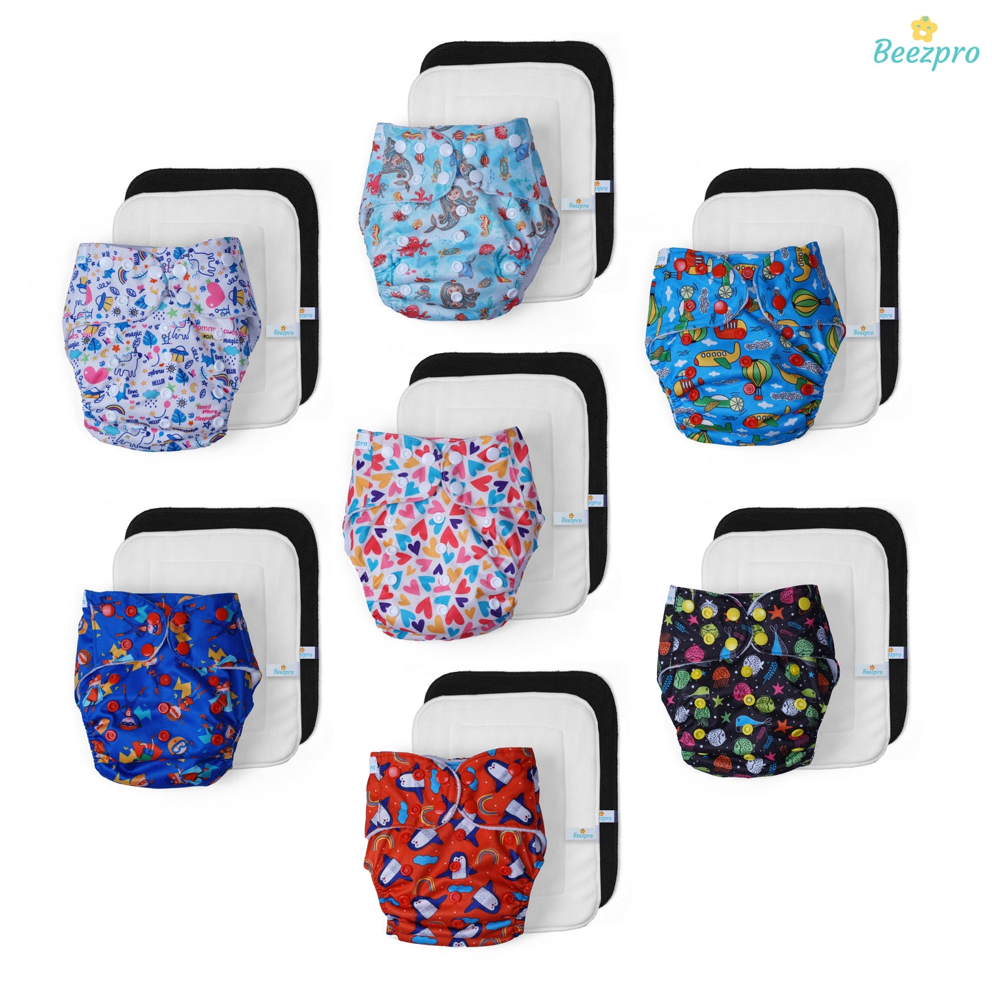 (Pack of 7) Reusuable cloth diapers