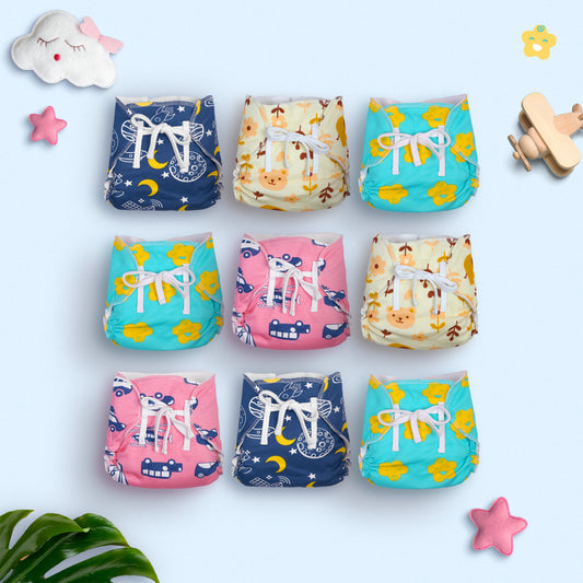 (Pack of 9) Padded Nappies (Mixed colours only)
