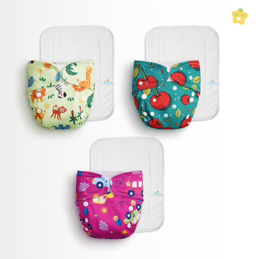 (Pack of 3) New Born Reusuable Cloth Diaper (Mixed Colors Only)