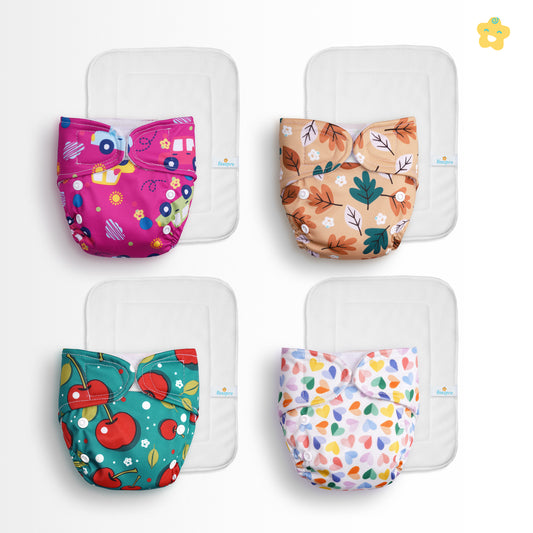 (Pack of 4) New Born Reusuable Cloth Diaper (Mixed Colors Only)