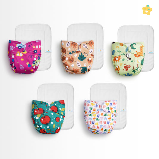 (Pack of 5) New Born Reusuable Cloth Diaper (Mixed Colors Only)